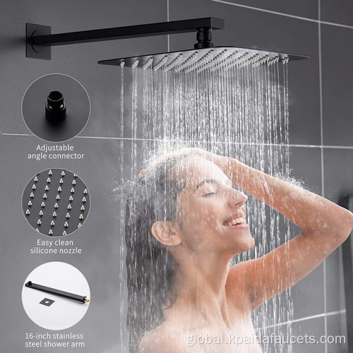Concealed shower set Bath Matte Black Square Concealed Thermostatic Mixer Faucet Kit 12 Inch Brass Bronze In-Wall Shower System Set Factory